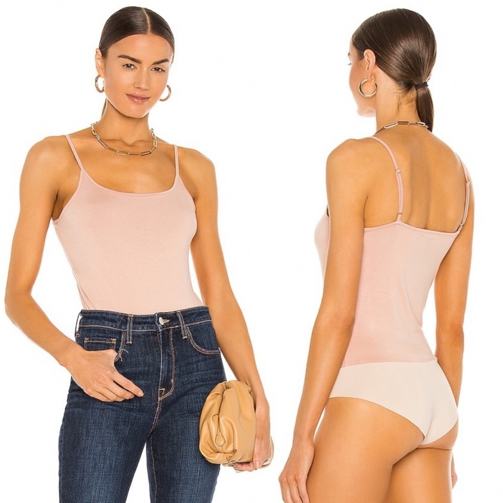 NEW L'Agence‎ Ford Spaghetti Tank Bodysuit Blush Pink Size Large Snap Closure L